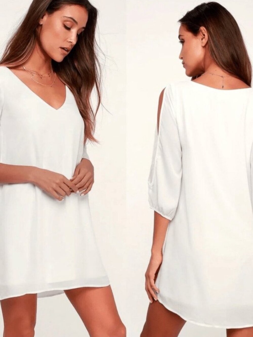 Lulu's Cream V-Neck Mini Dress